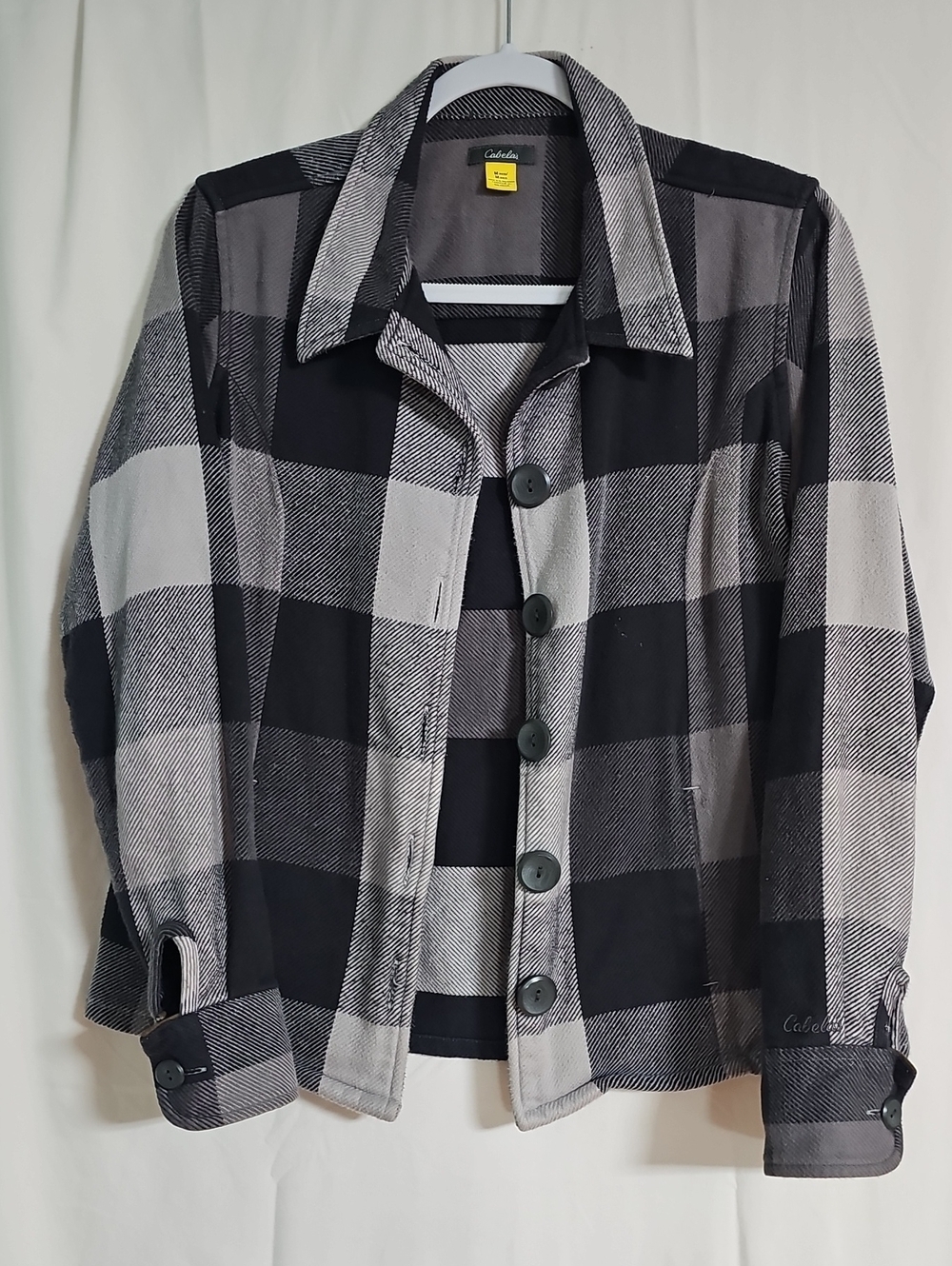 Cabela's Black & Gray Plaid Button-Front Jean Jacket